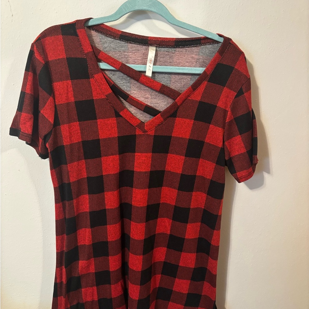Plaid V-Neck Short Sleeve Top